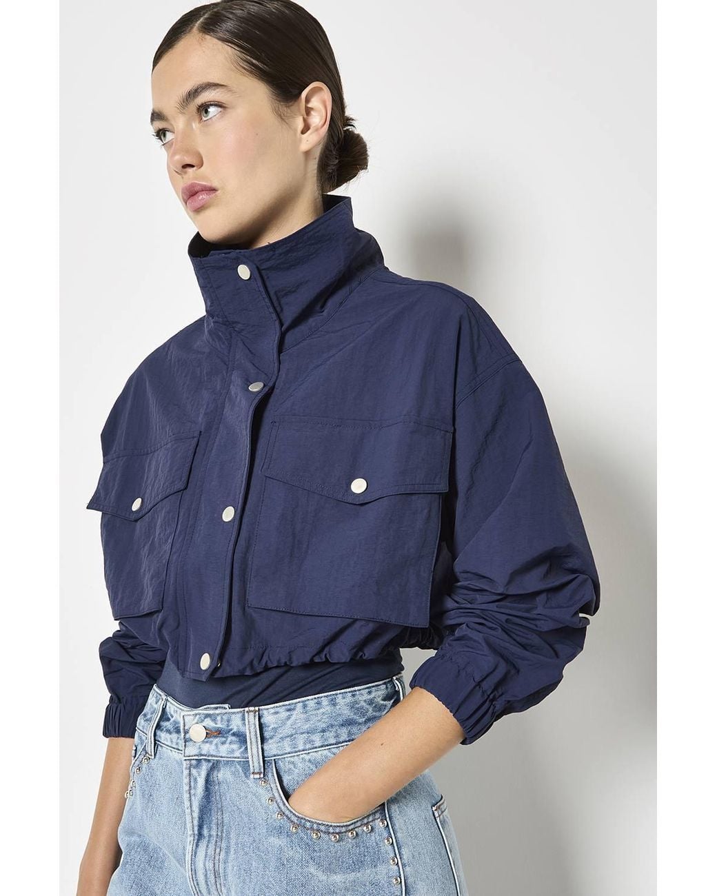 Apricot Blue Funnel Neck Cropped Jacket