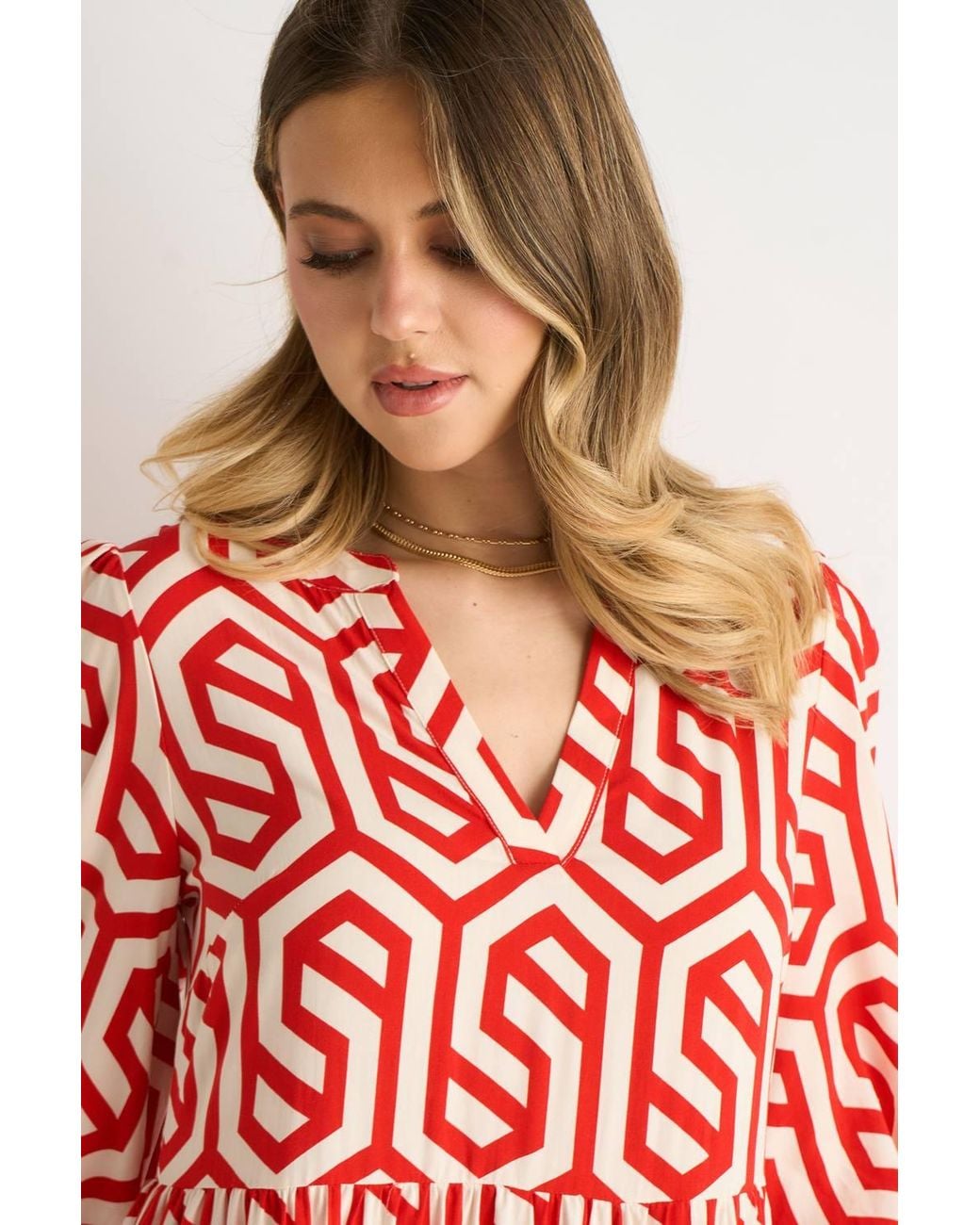 Gini London Red Geo Print Smock Maxi Dress