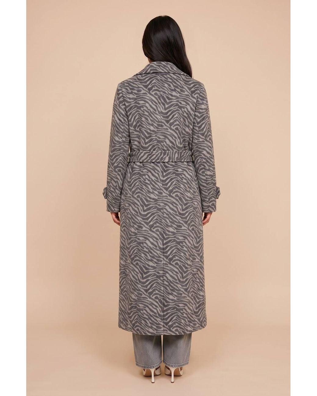 Urban Bliss Gray Wool Blend Zebra Formal Coat