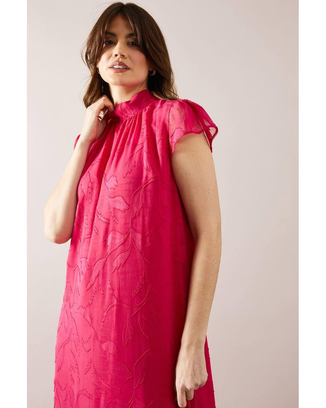Wallis Pink Floral Jacquard Drop Hem Swing Midaxi Dress