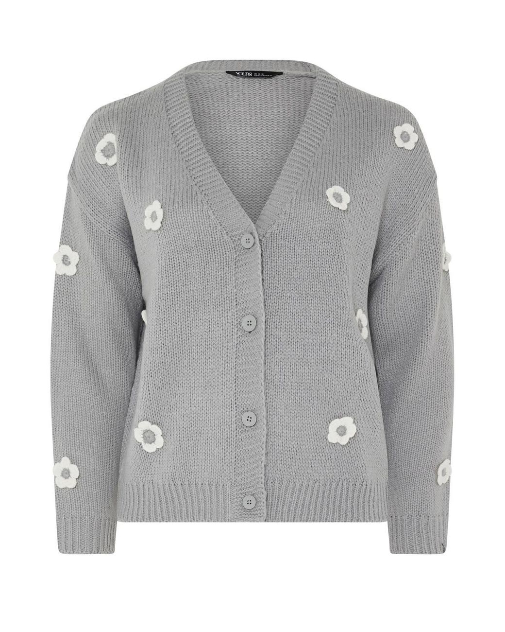 Yours Gray Applique Flower Cardigan