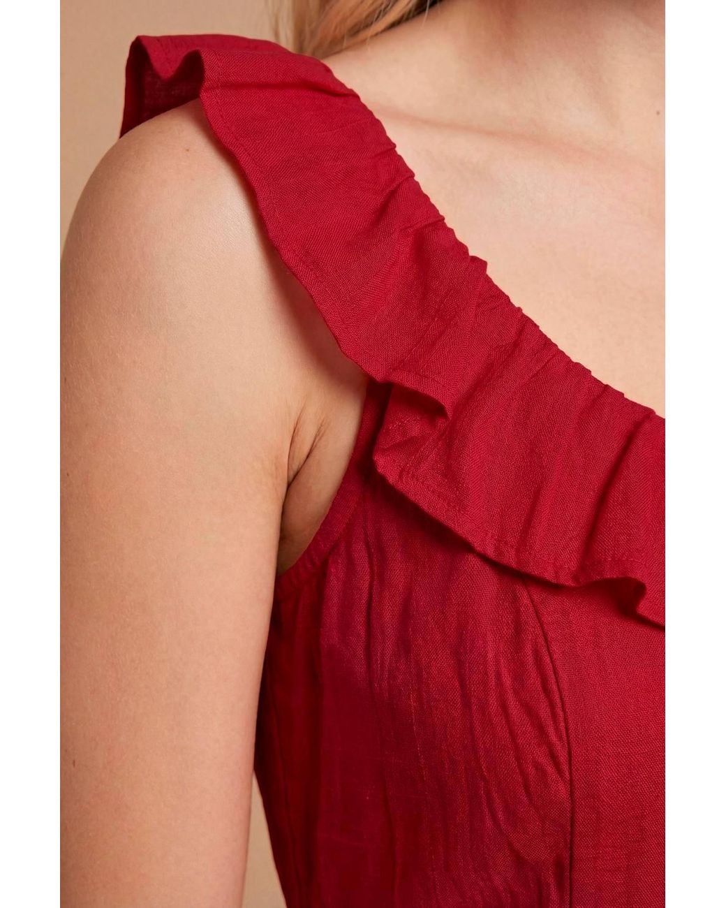 Dorothy Perkins Red Pin Tuck Ruffle Sleeveless Midi Dress