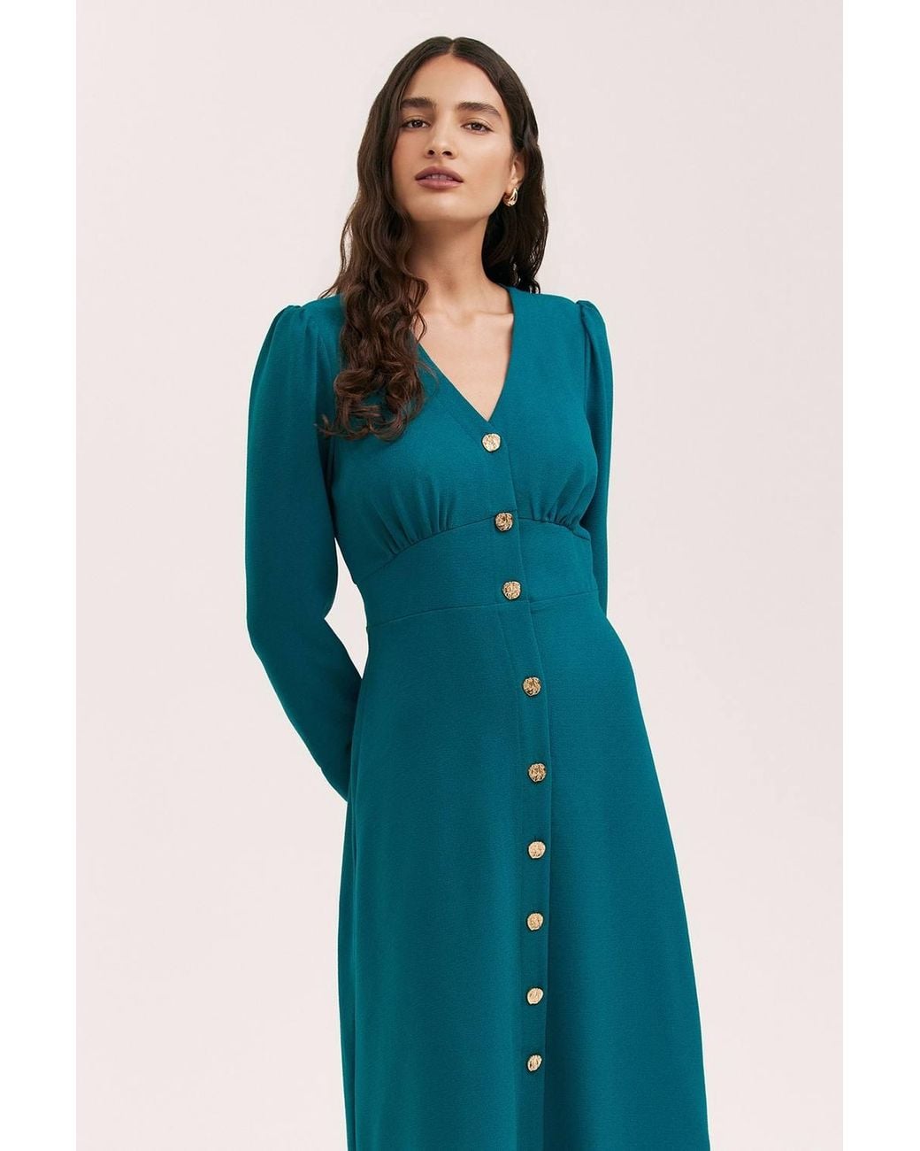 Finery London Blue Caprice Long Sleeve Crepe Midi Dress