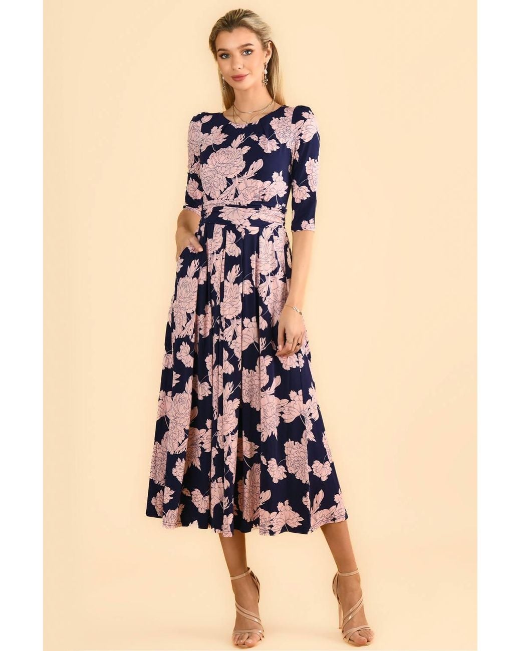 Jolie Moi Blue Karla 3/4 Sleeve Jersey Maxi Dress