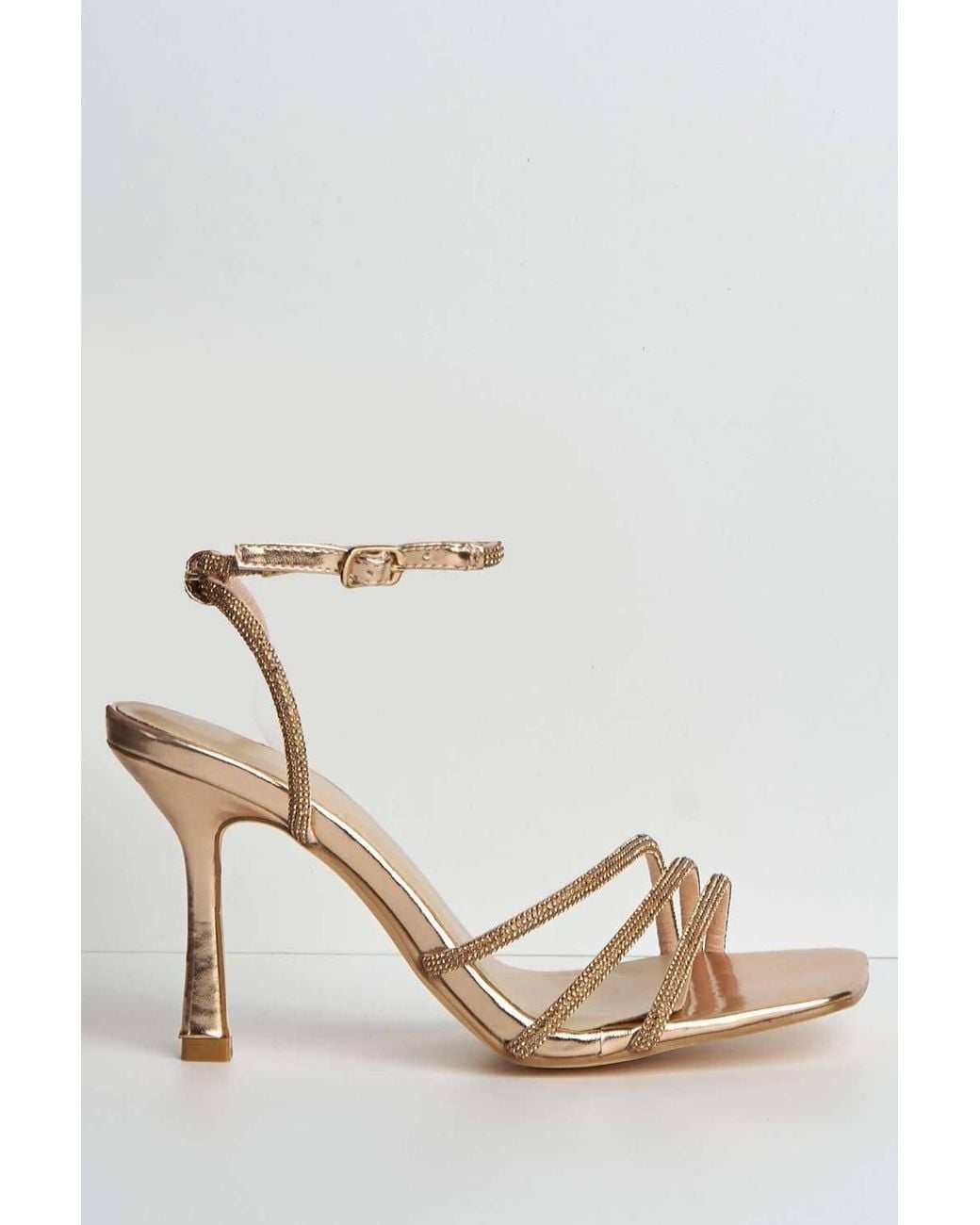 Miss Diva Metallic Camina Diamante Embellished 3 Strap Heeled Sandals