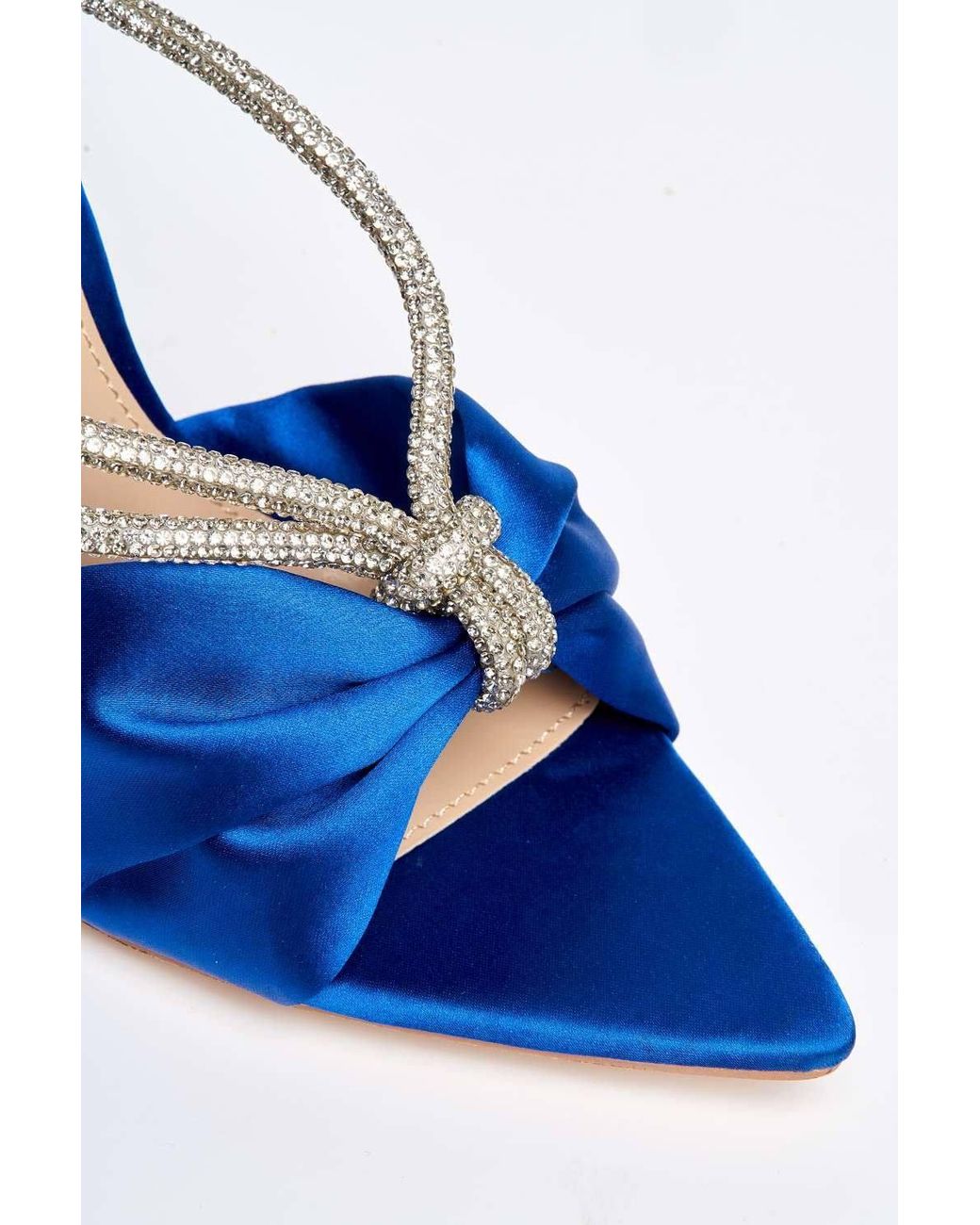 Miss Diva Blue Tanulia Diamante Straps Perspex Stiletto Heel Pointed Toe Mules