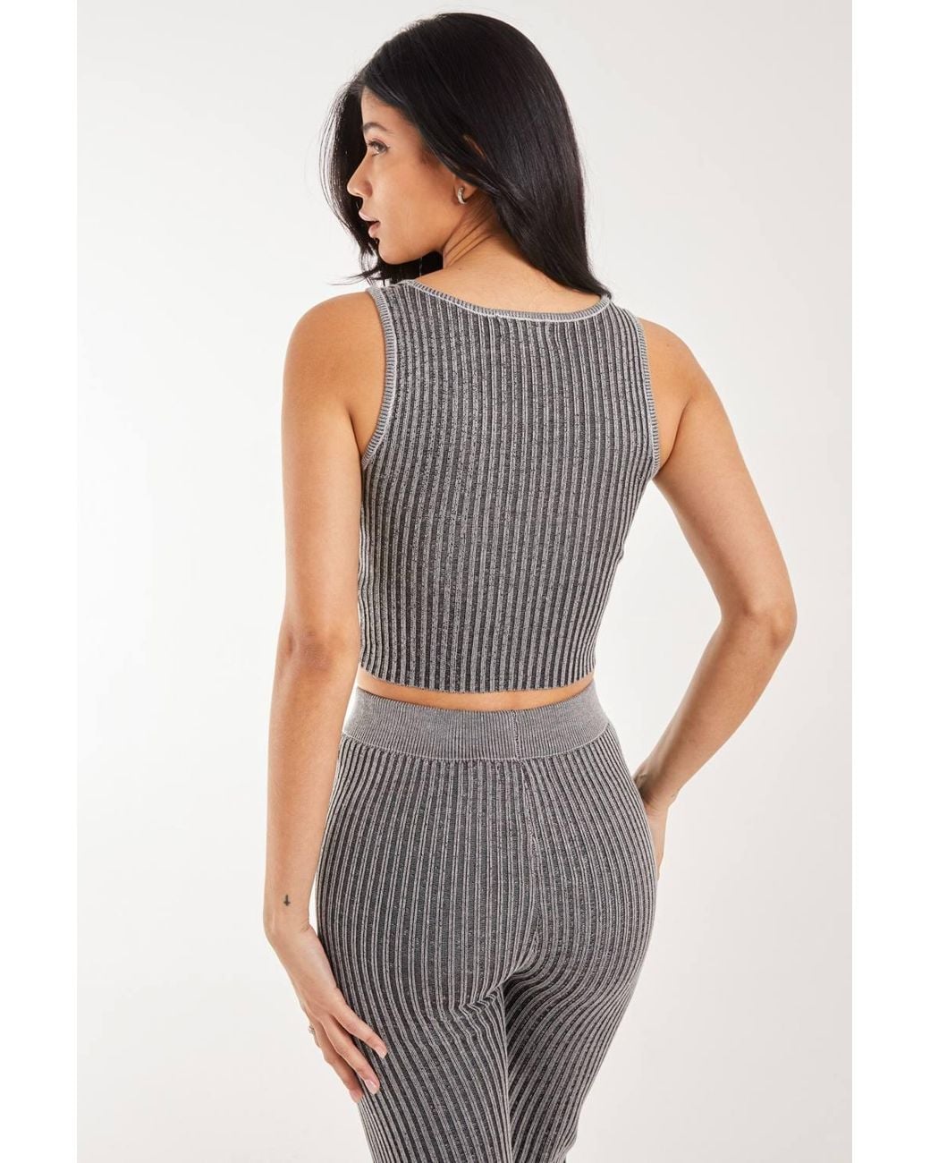 Pink Vanilla Black Two Tone Rib Seam Detail Flares