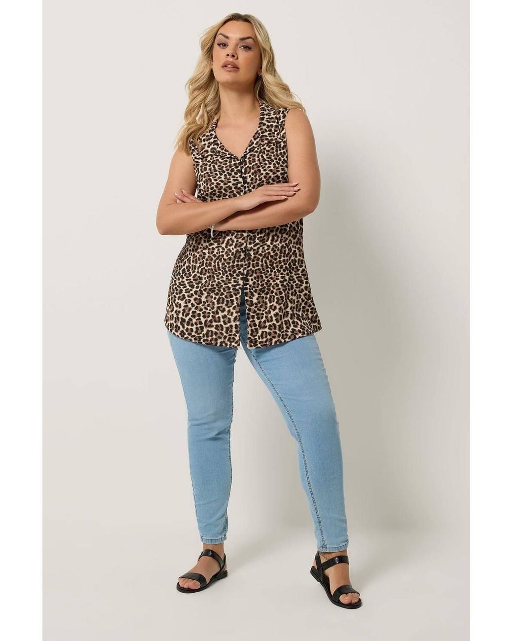 Yours Brown Leopard Print Collared Top