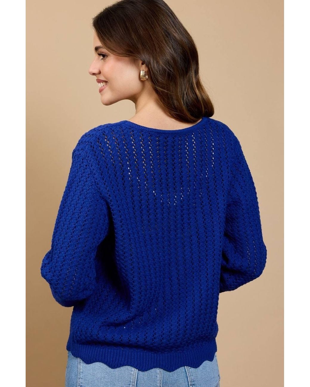 Little Mistress Blue Crochet Rosette Detail Cardigan
