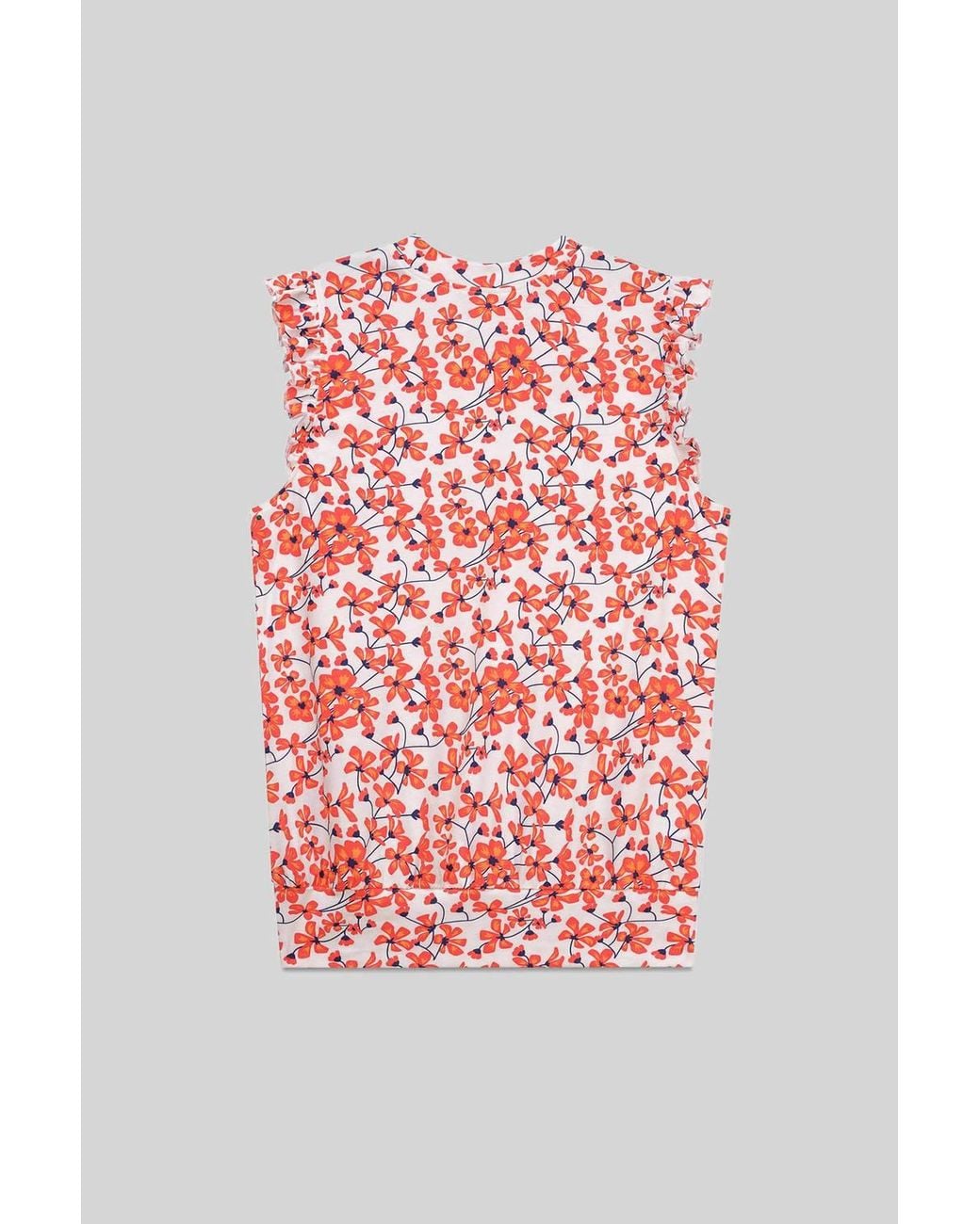 Enorsia Pink Floral Printed Smocked Hem Frill Top
