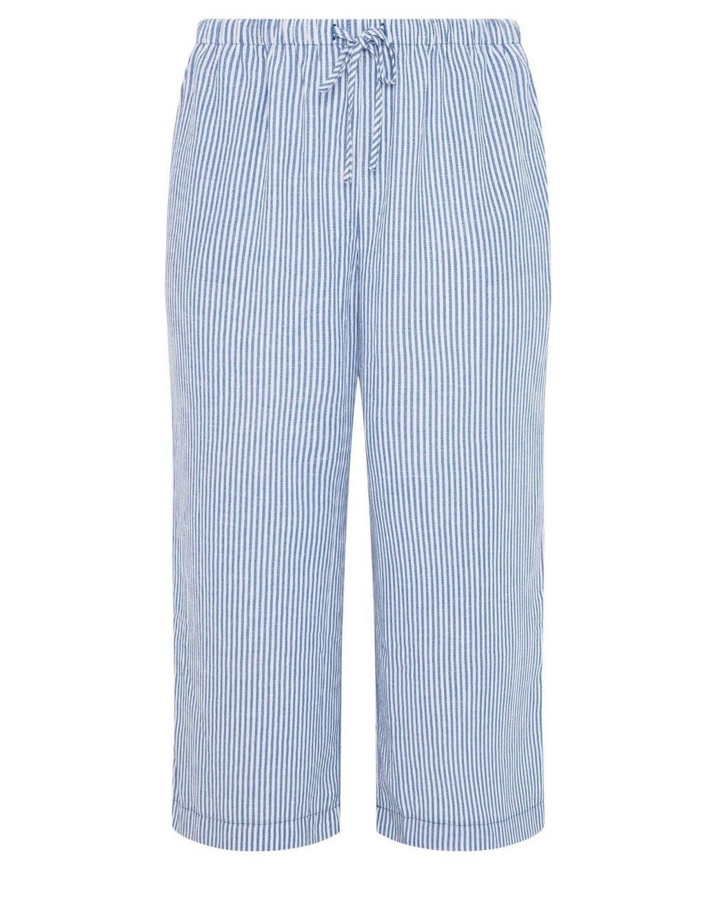 Yours Blue Stripe Linen Look Trousers