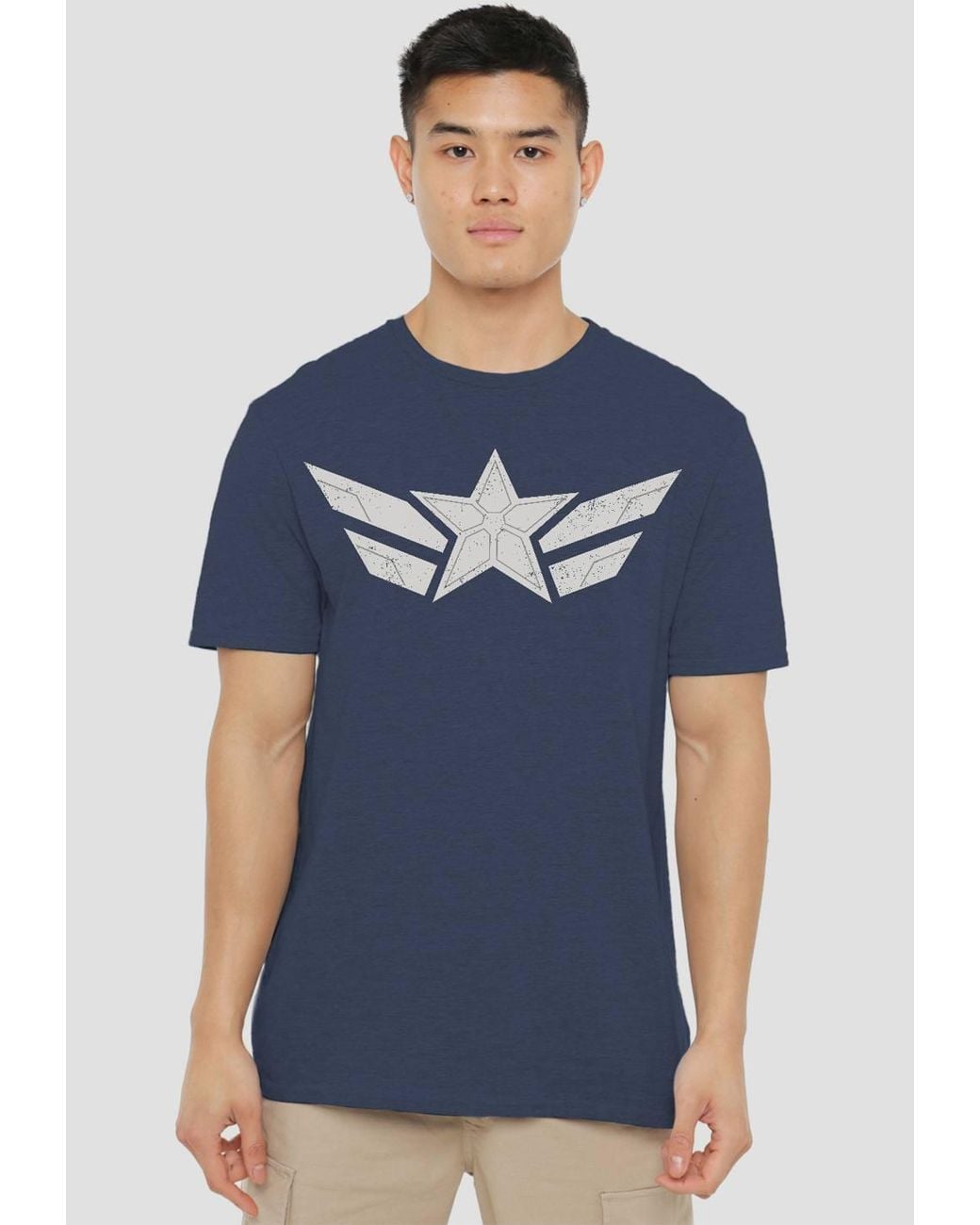 Marvel Blue Captain America Brave New World Star T-Shirt, Heather