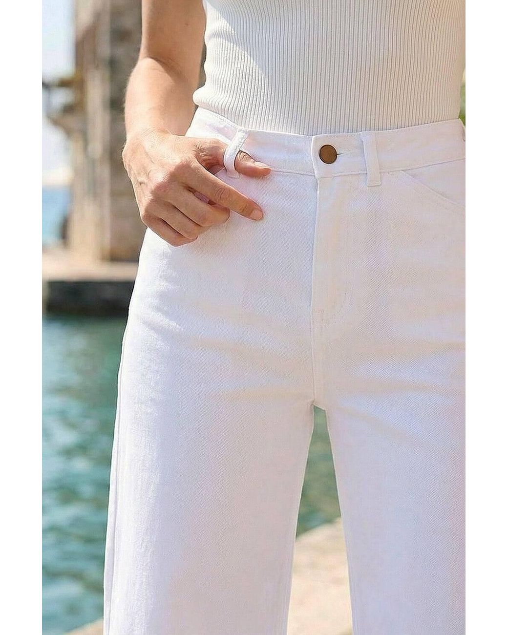 Roman Green Wide Leg Stretch Denim Cropped Culottes