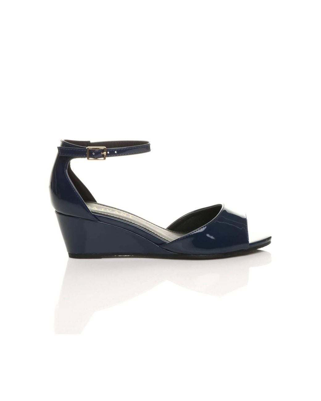 AJVANI Black Mid Wedge Heel Ankle Strap Sandals