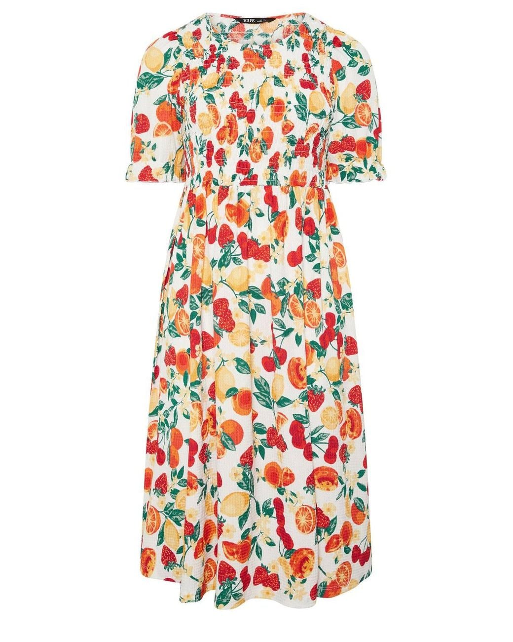 Yours Shirred Fruit Print Dress
