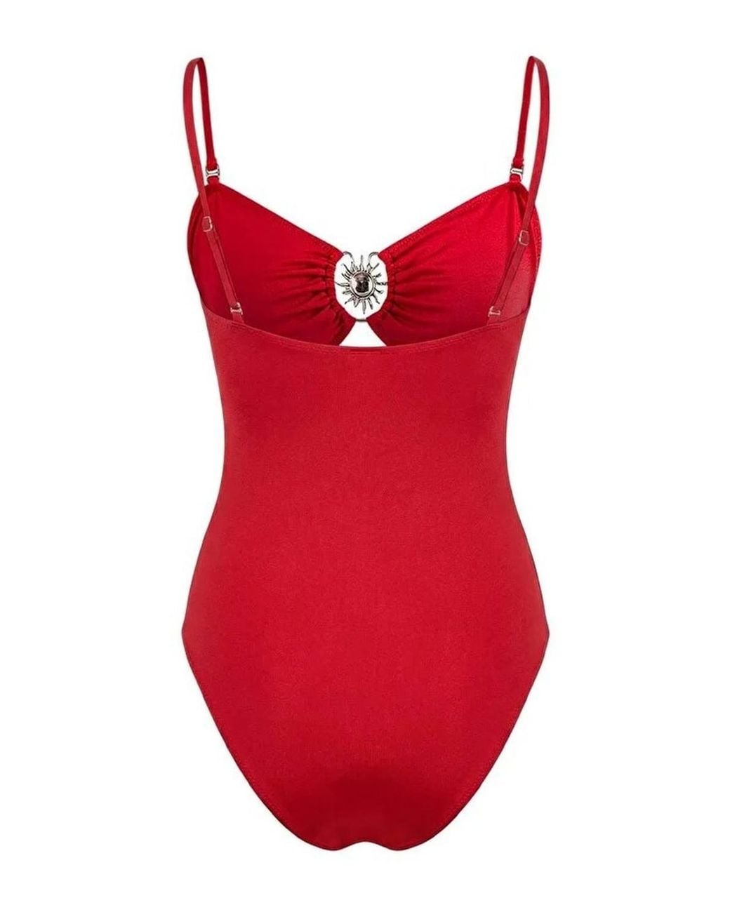 WOVCOR Red Bandeau Cut Out Detail Swimsuit W/ Hardware Accent