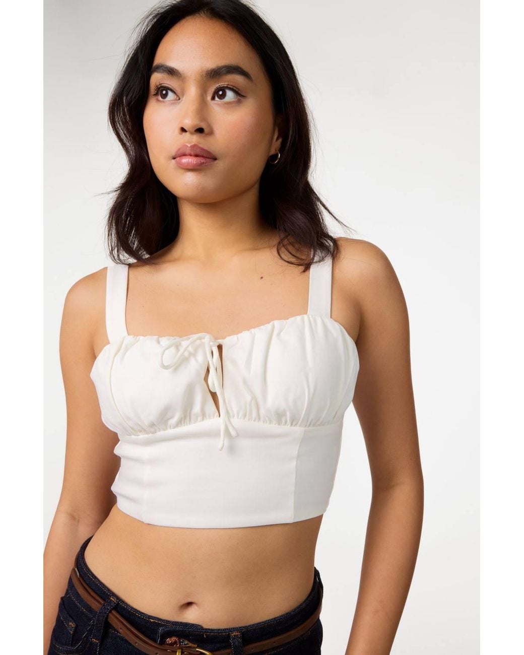 Pink Vanilla Blue Tie Front Milkmaid Crop Top