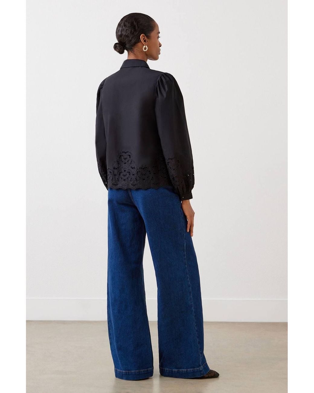 Finery London Blue Jayne Broderie Cotton Shirt
