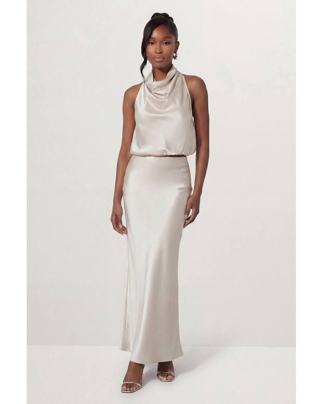 MissPap Natural Premium Satin Bias Puddle Skirt