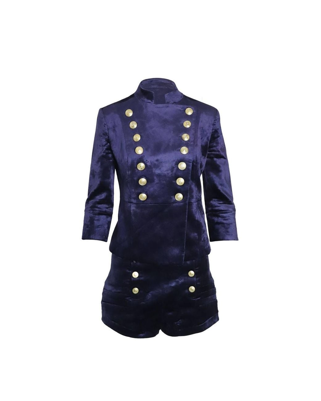 Balmain Blue Preloved Military Blazer & Shorts Set Velvet