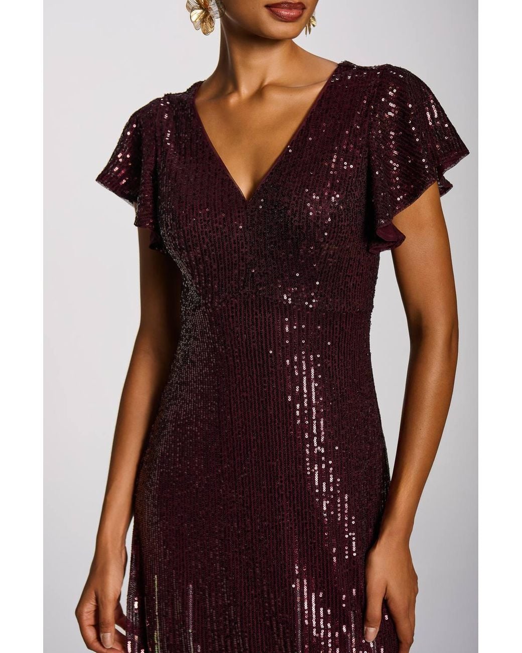 Jolie Moi Red Placement Patterned Sequin Maxi Dress