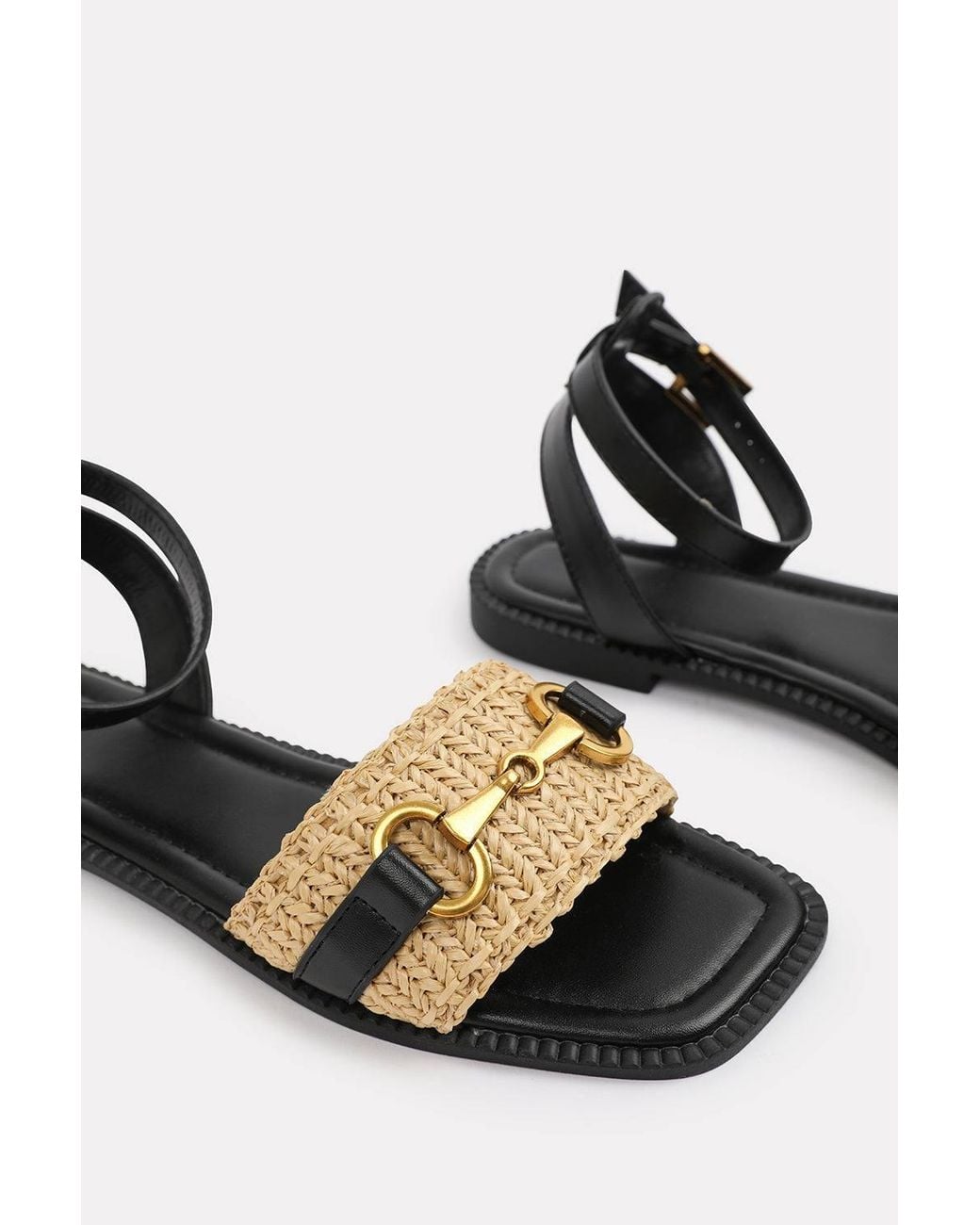 Where's That From Natural 'Norina' Woven Flat Sandals With Snaffle Detail