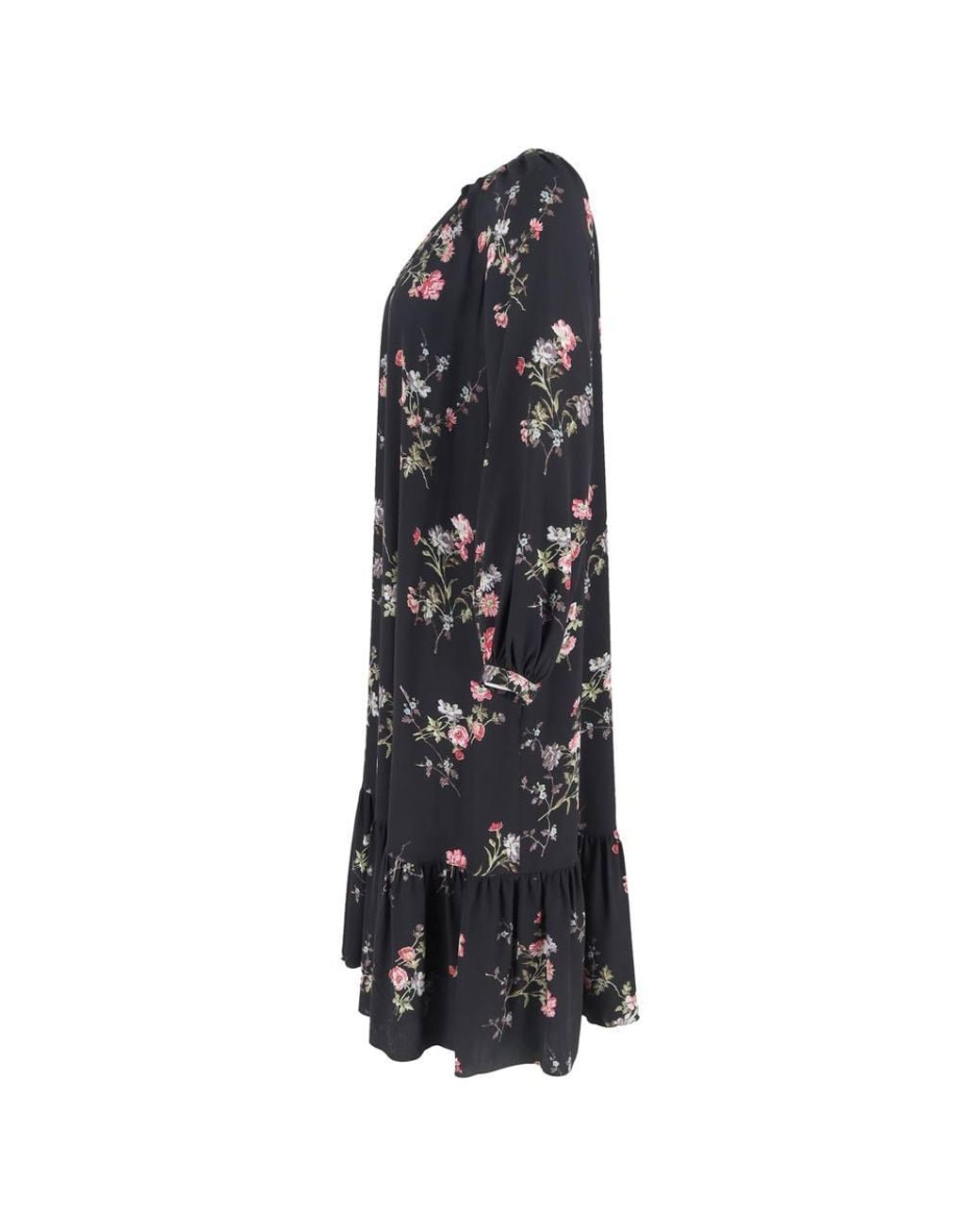 Céline Black Preloved Floral-Print Long Sleeve Midi Dress