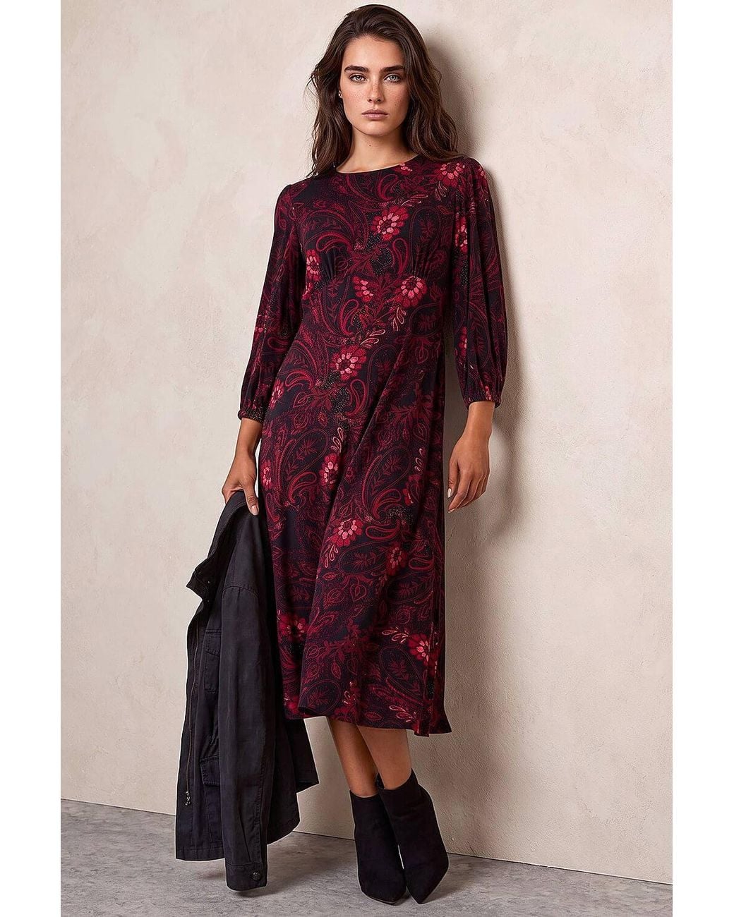 Roman Red Petite Abstract Print Midi Stretch Dress