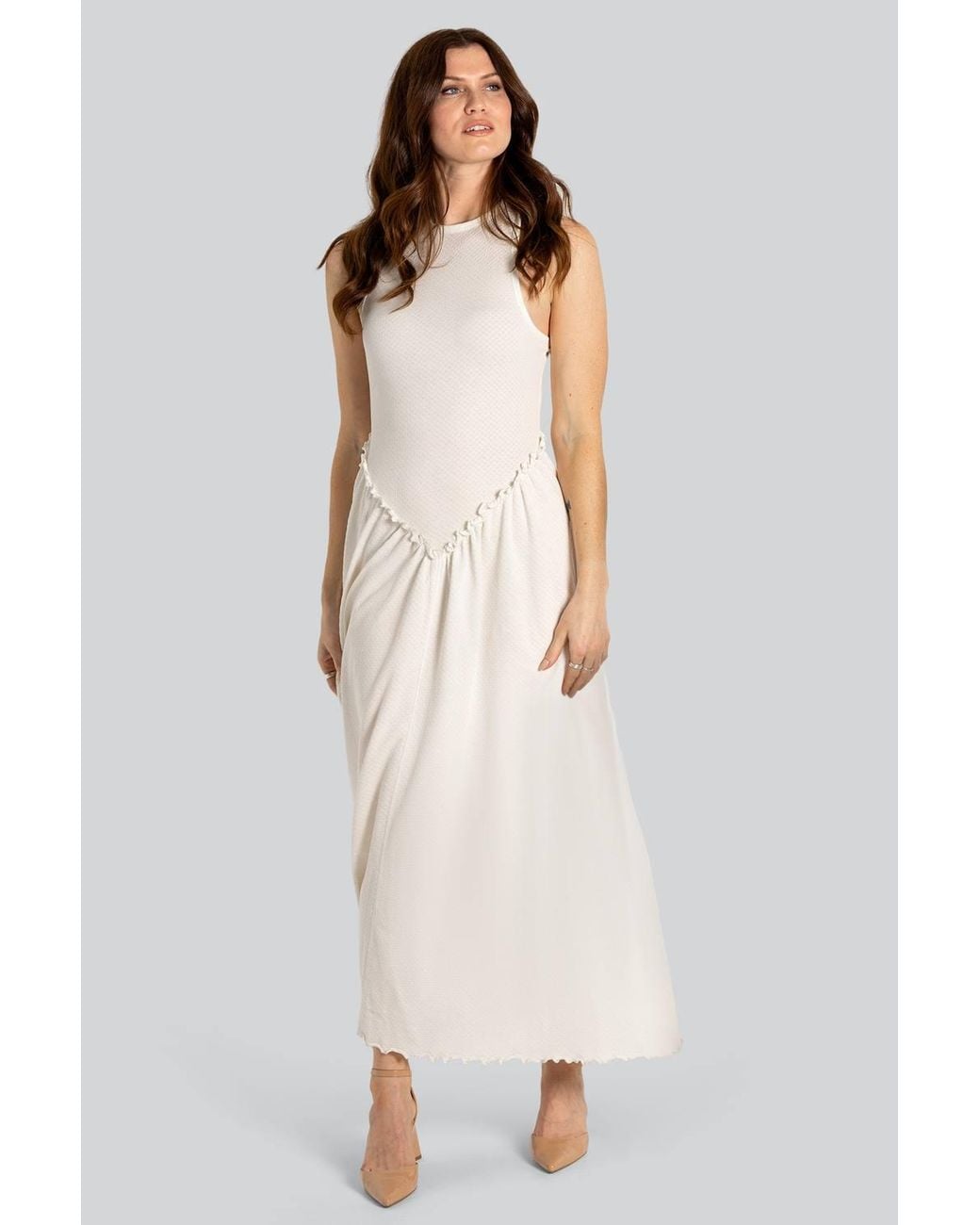 Enorsia Green Frill Detail Sleeveless Jersey Maxi Dress