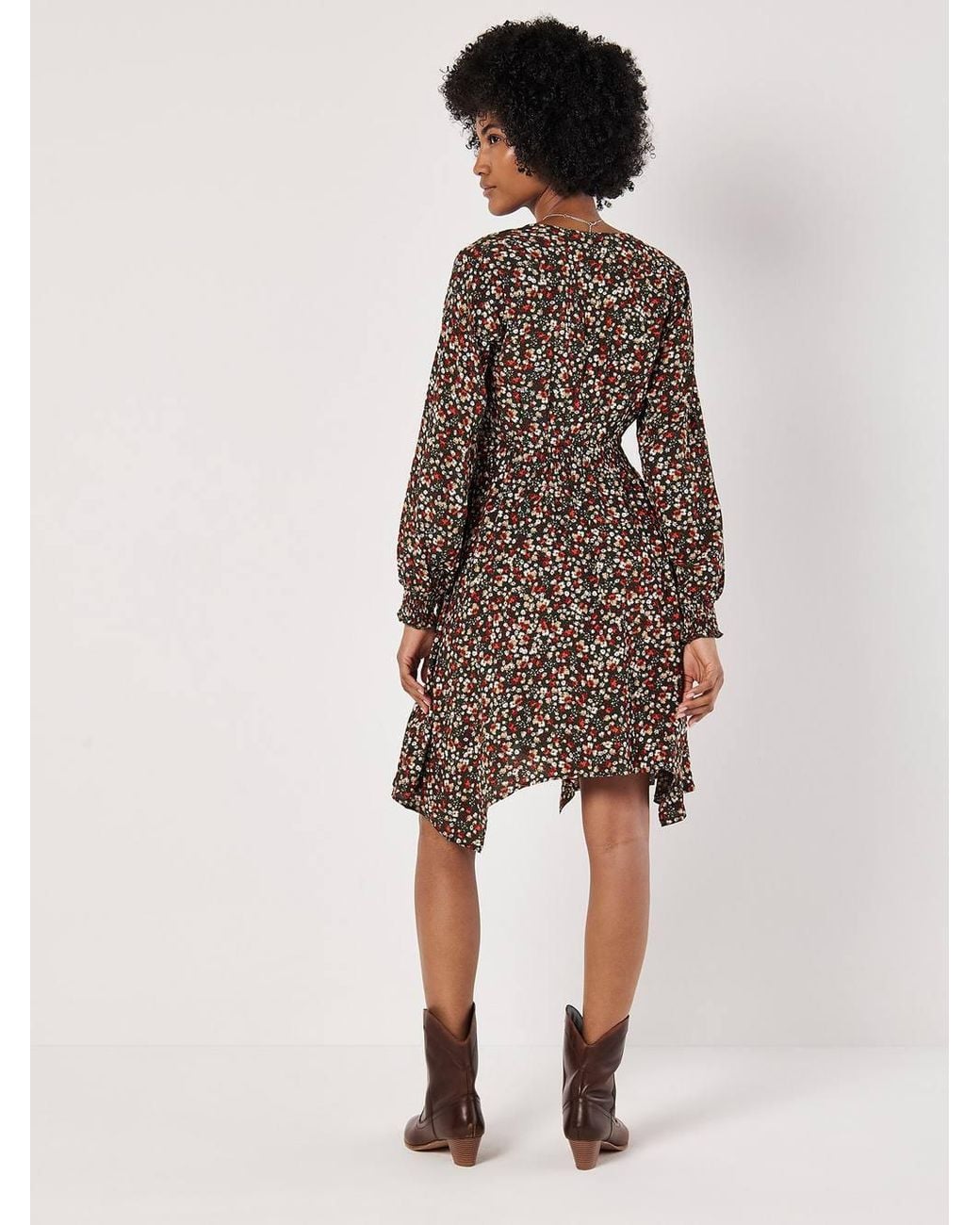 Apricot Natural Ditsy Floral Smocked Mini Dress