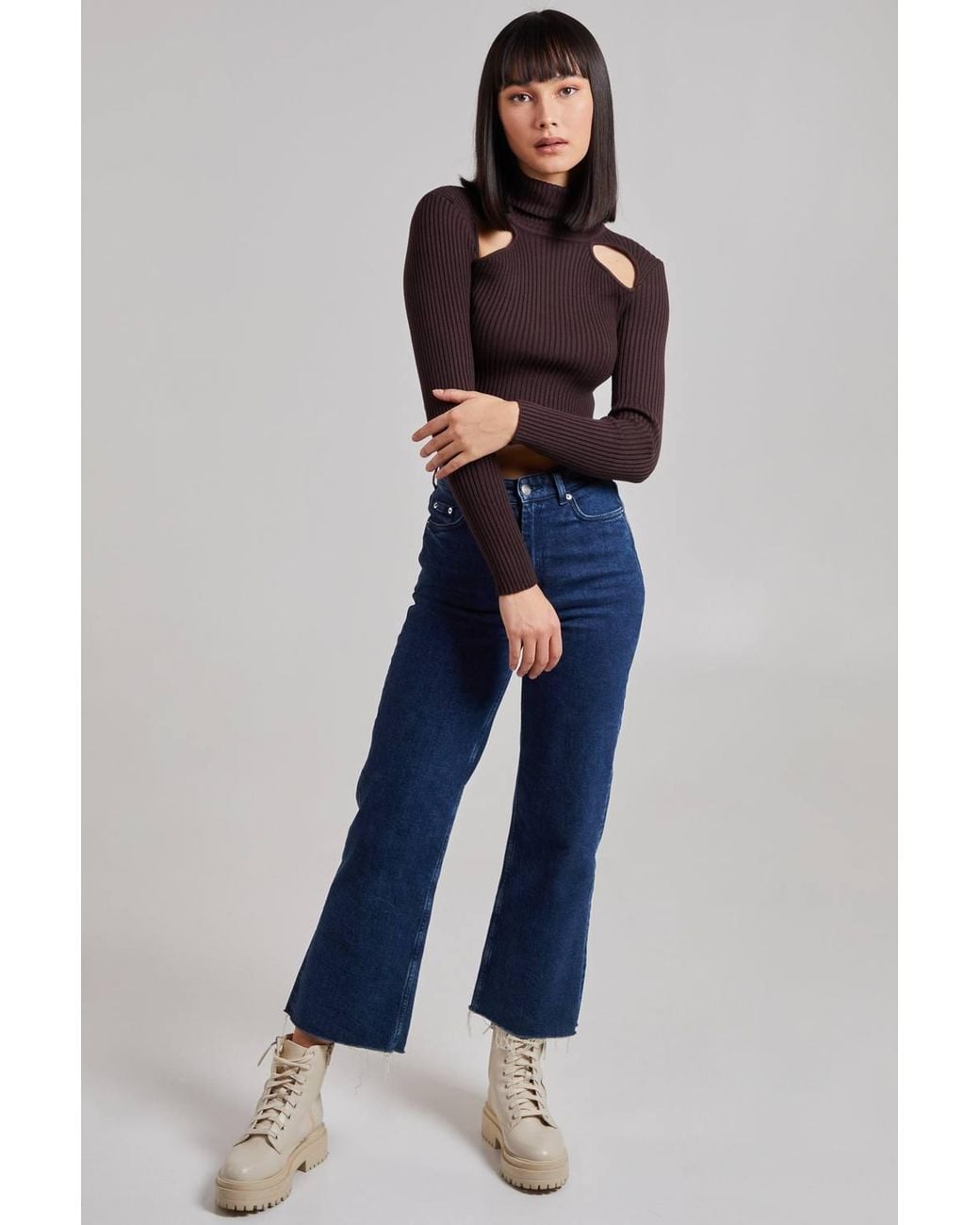 Pink Vanilla Blue Ribbed Roll Neck Jumper With Cut Out Detail