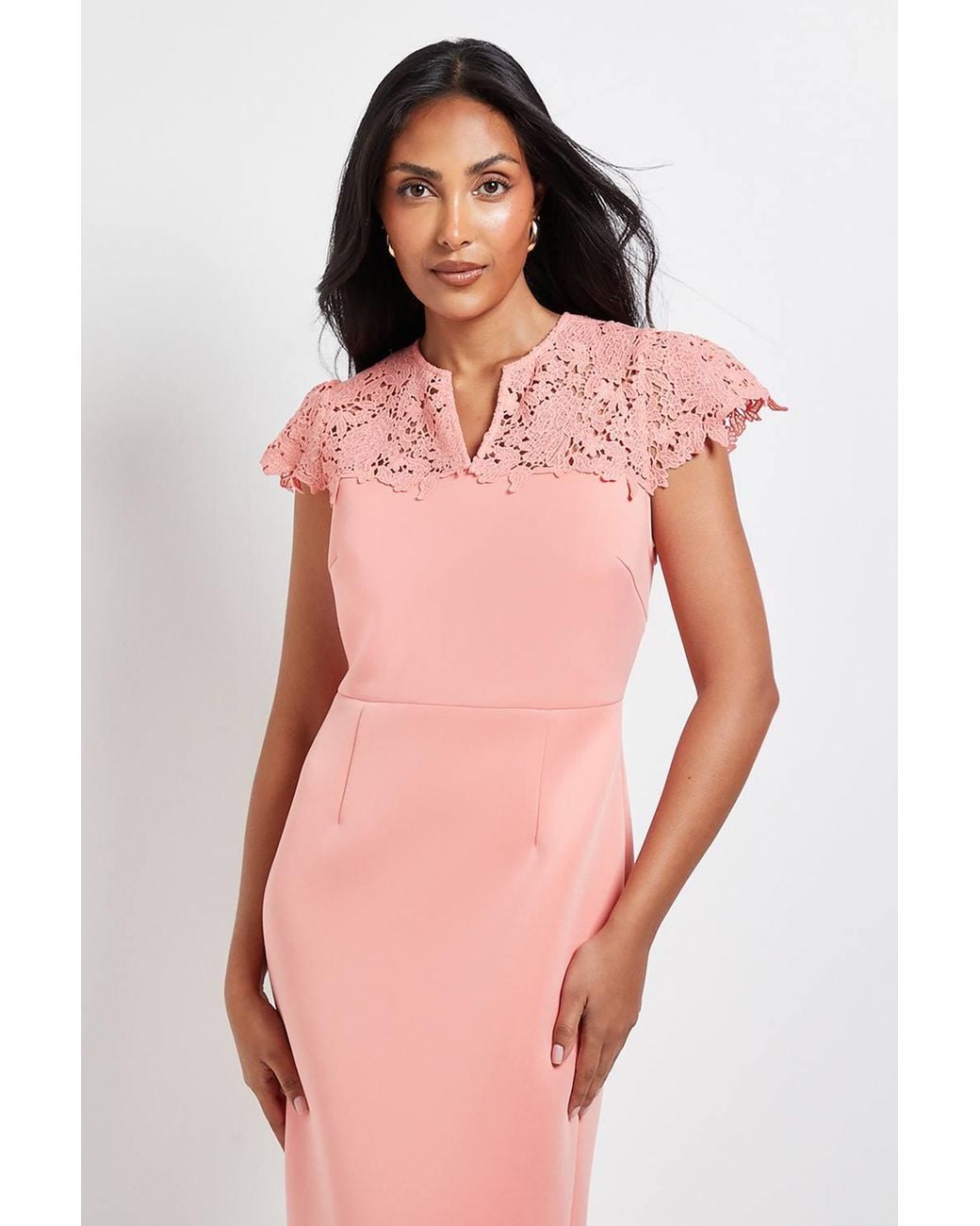 Wallis Pink Petite Scuba Lace Sleeve Pencil Dress