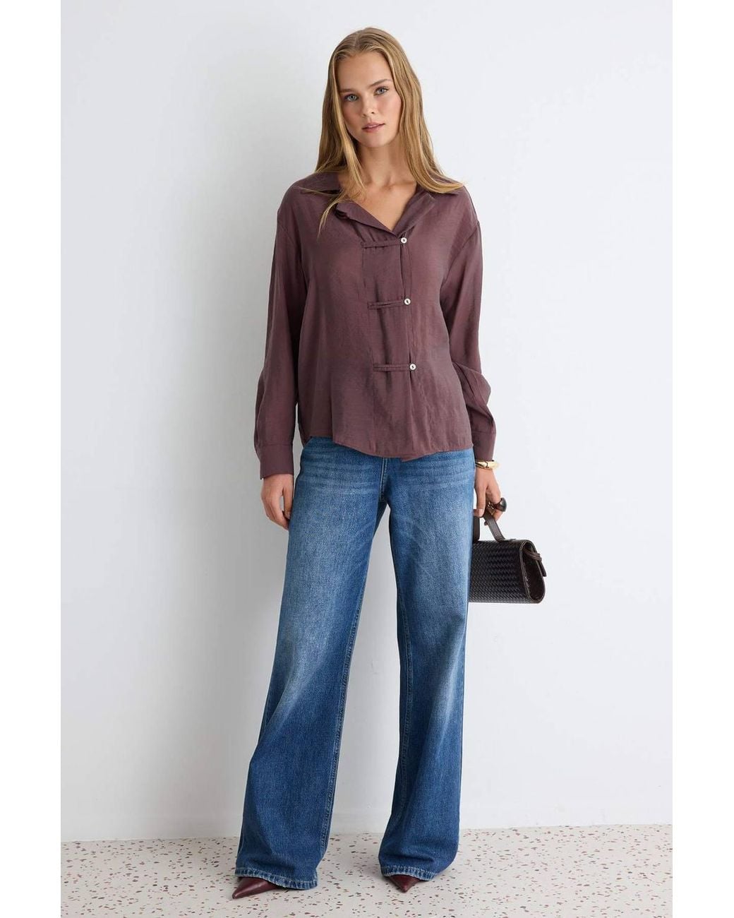 WOVCOR Purple Relaxed Fit Long Sleeve Shirt W/ Tie Detail