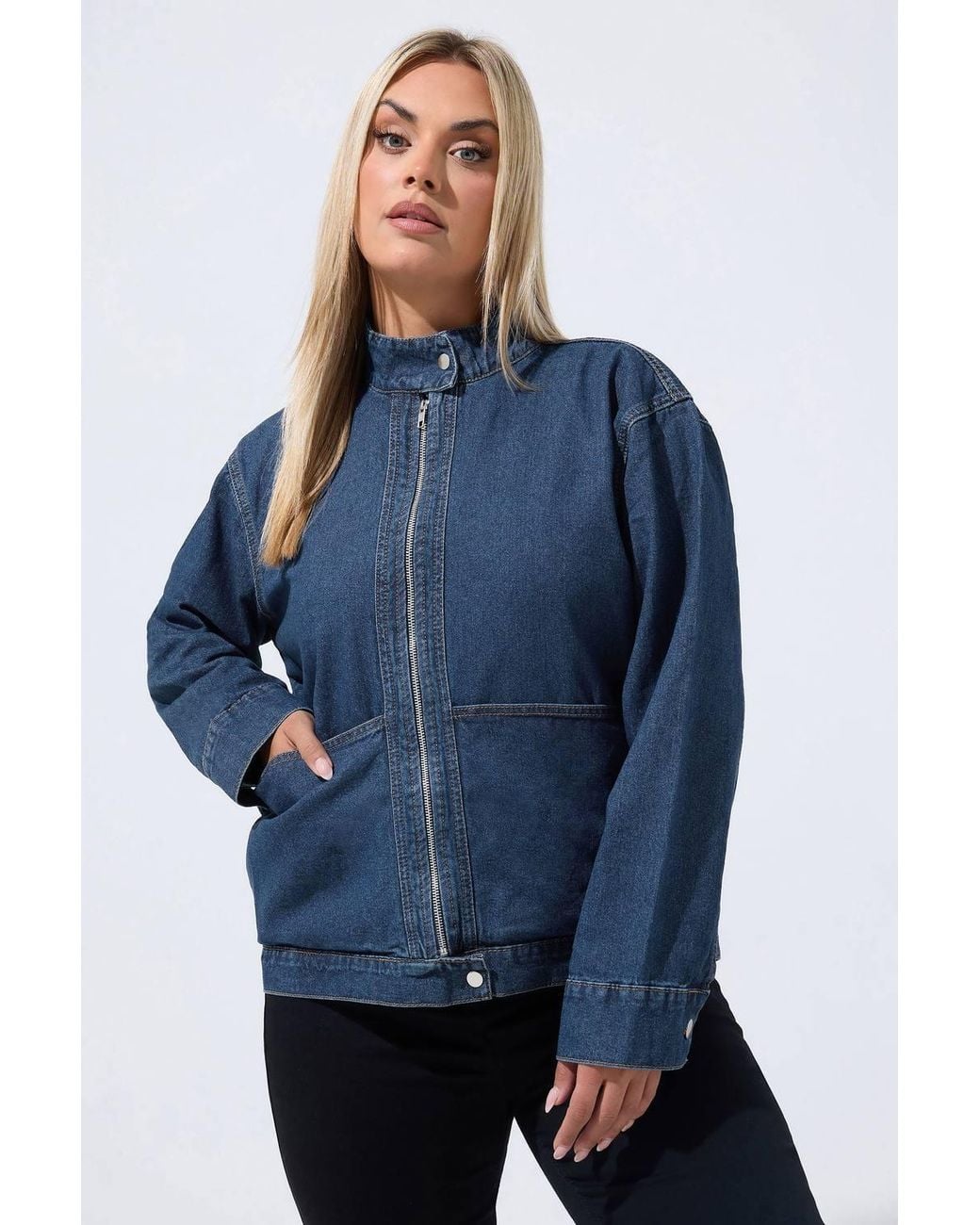 Yours Blue Funnel Neck Denim Jacket