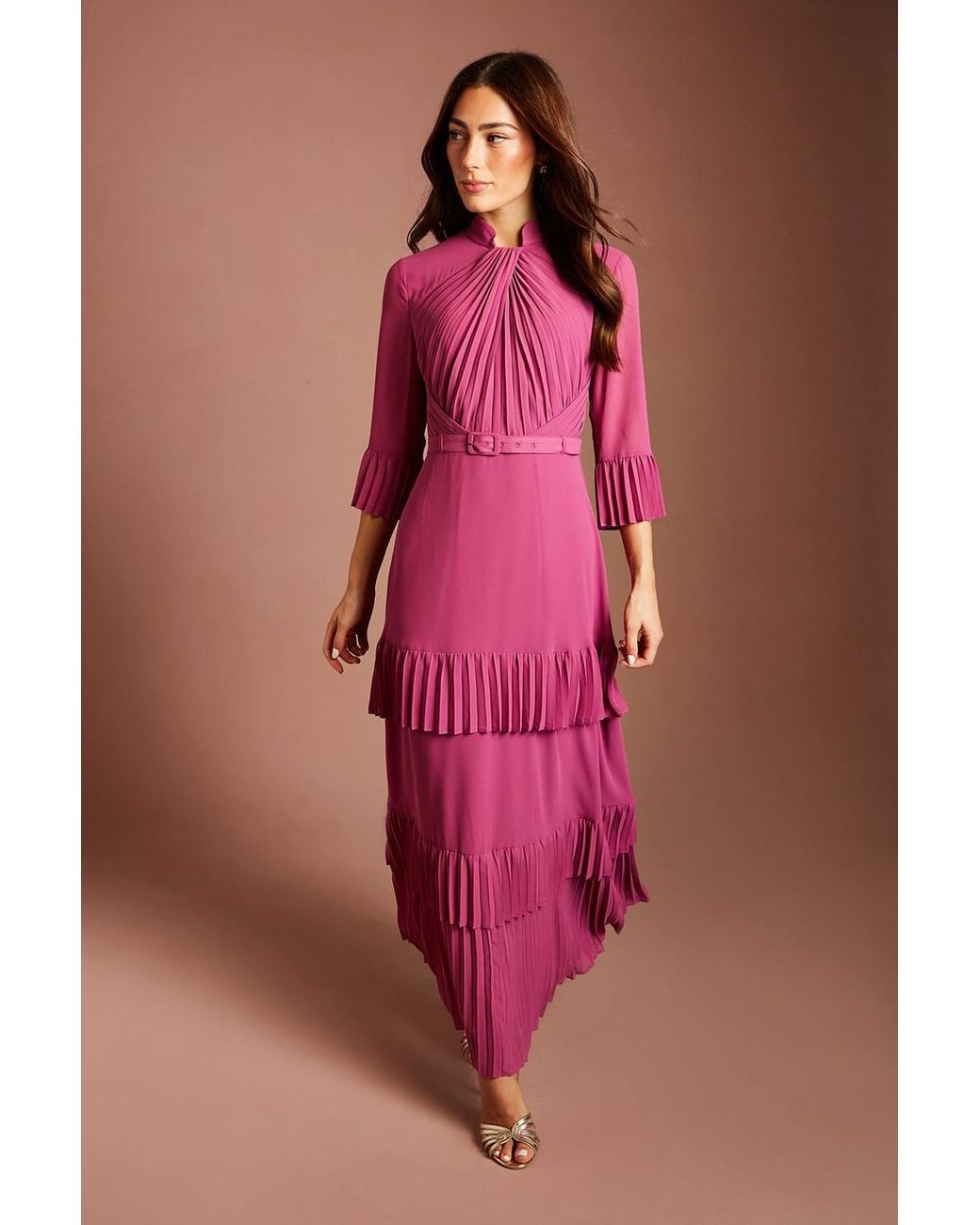 Coast Red Twist Neck Ruffle Georgette Maxi Dress