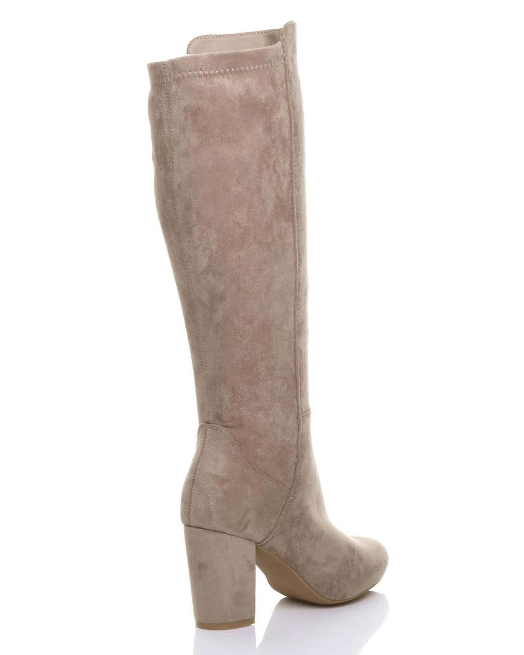 AJVANI Brown High Block Heel Stretchy Calf Boots
