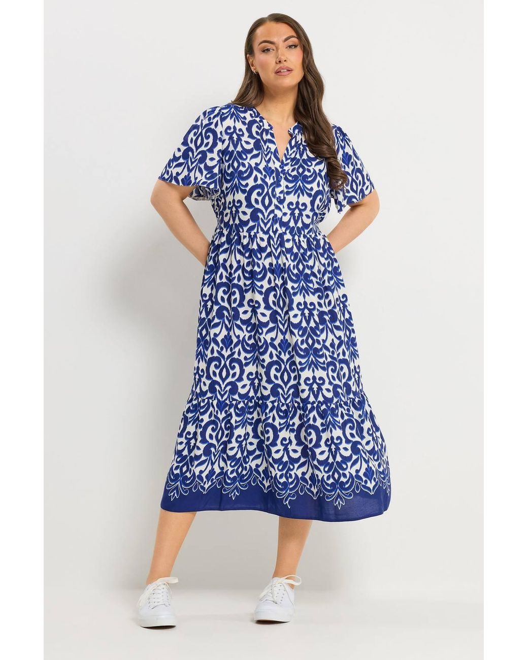 Yours Blue Abstract Half Placket Dress
