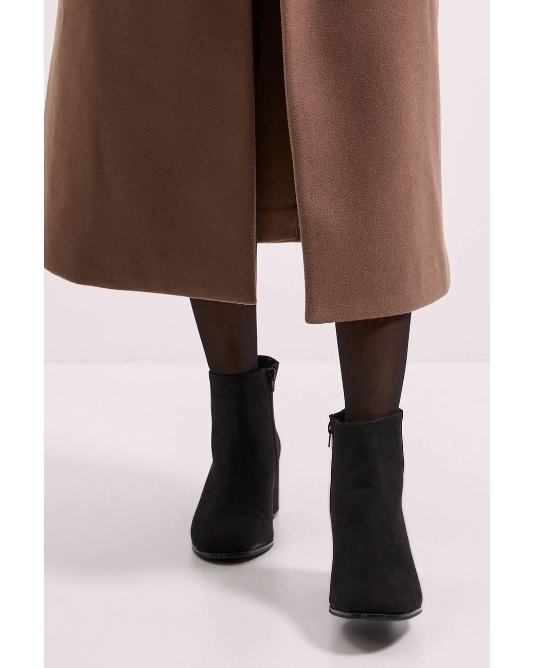 Dorothy Perkins Brown Wide Fit Morgan Round Toe Medium Block Heel Ankle Boots