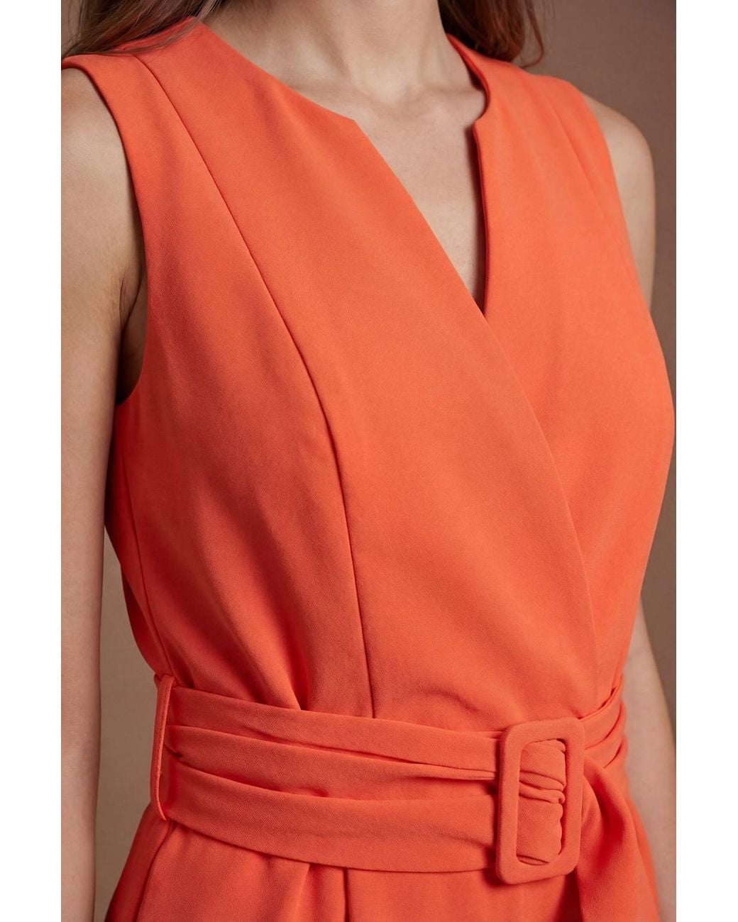 Coast Red V Neck Crepe Belted Jumpsuit