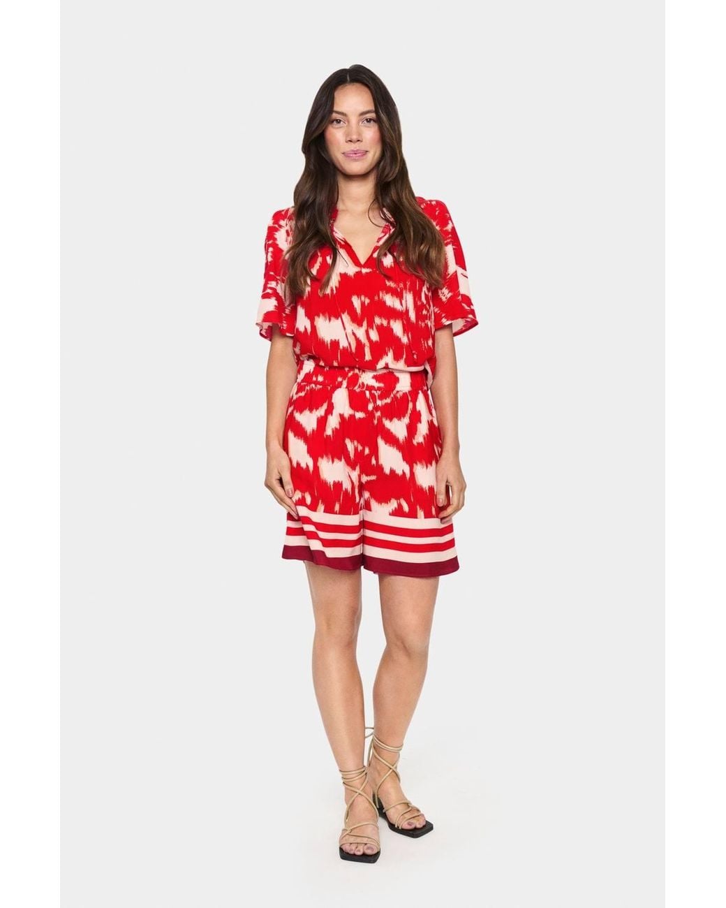 Saint Tropez Red High Waisted Loose Fit Shorts