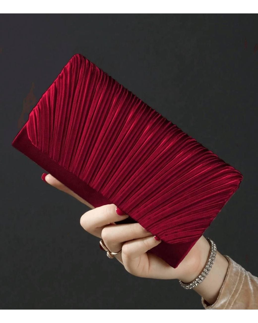 AJVANI Red Evening Pleated Satin Prom Party Bag