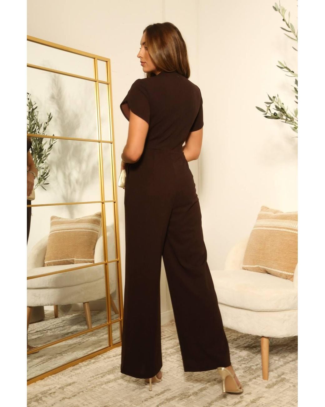 Double Second Natural Tulip Sleeve Wrap Front Jumpsuit