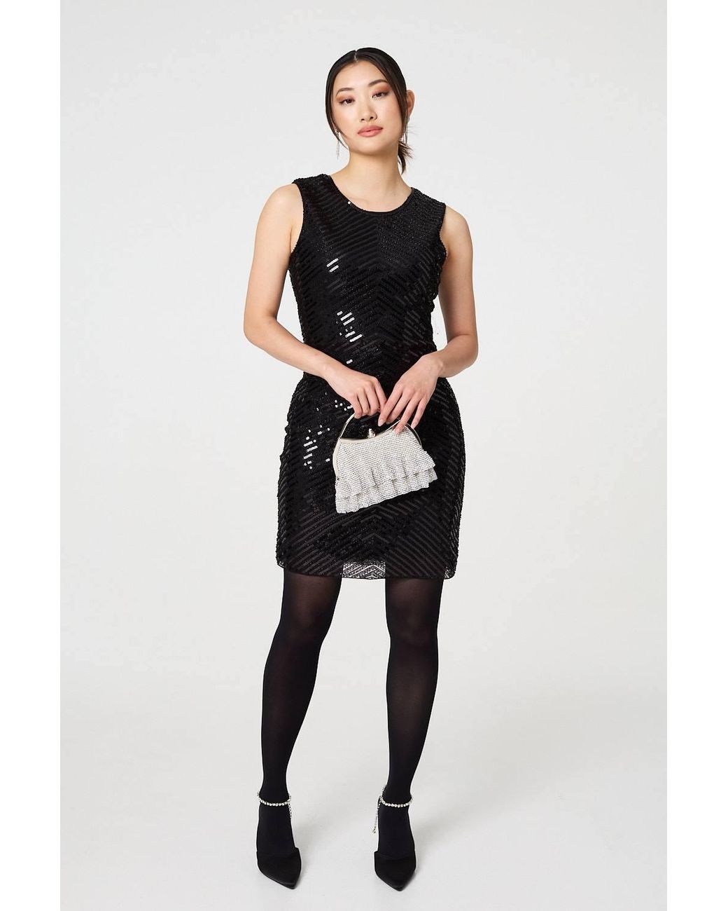 Izabel London Blue Sequin Detail Sleeveless Mini Shift Dress
