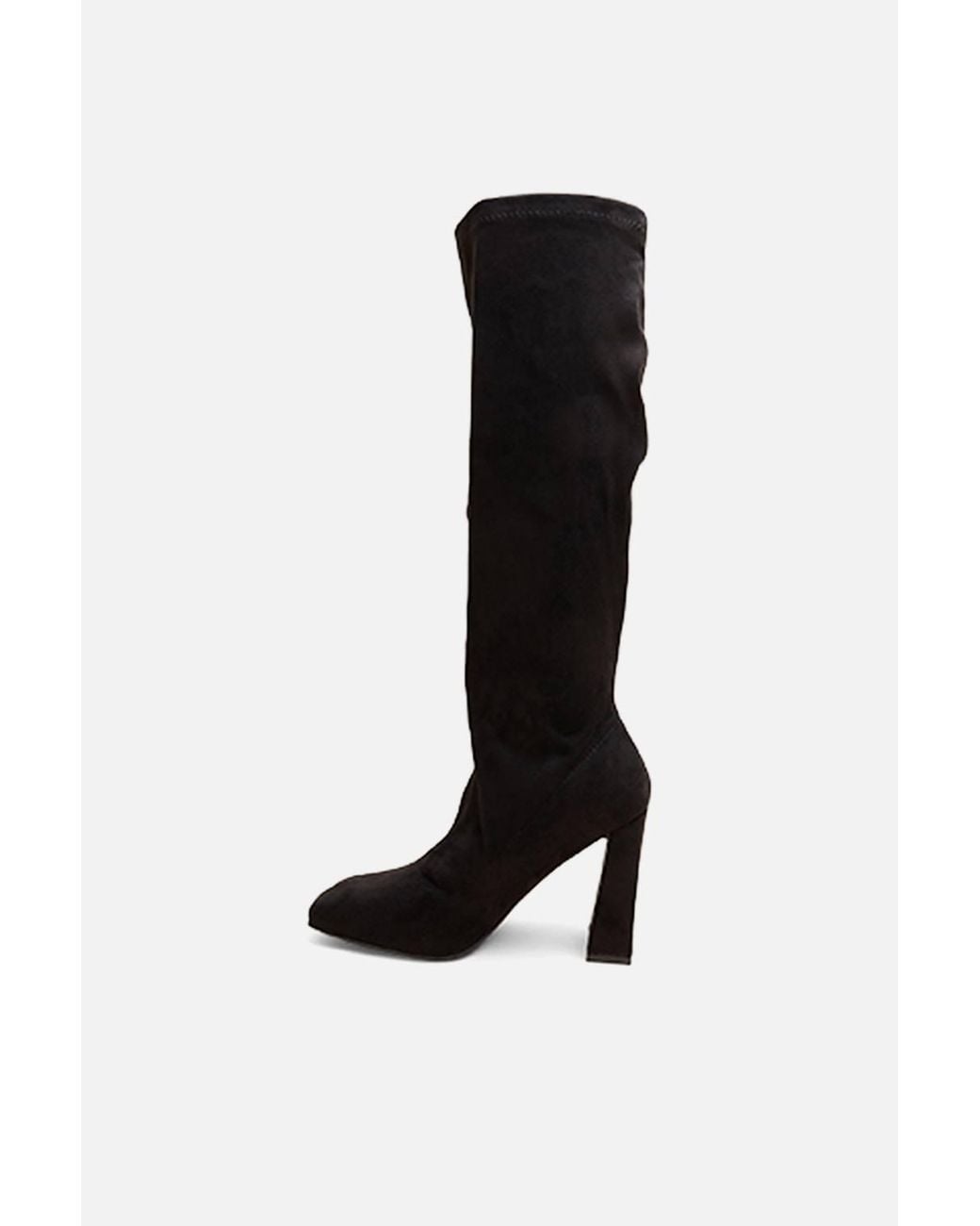 Public Desire Black Audrina Suede Wide Fit Block Heel Knee High Sock Boots