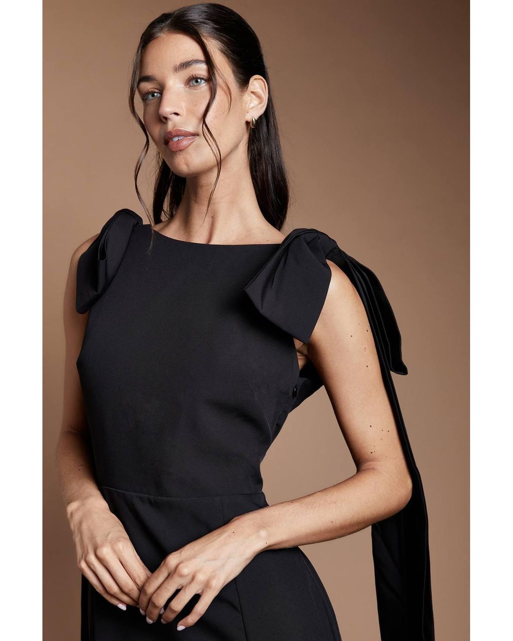 Coast Black Bow Detail Button Back Column Maxi Bridesmaid Dress