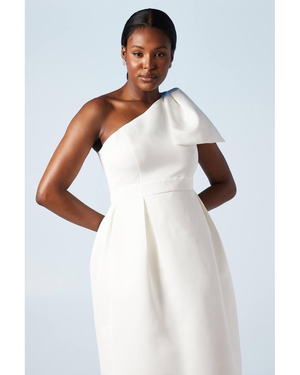 Coast White Statement Bow One Shoulder Midi Wedding Dress