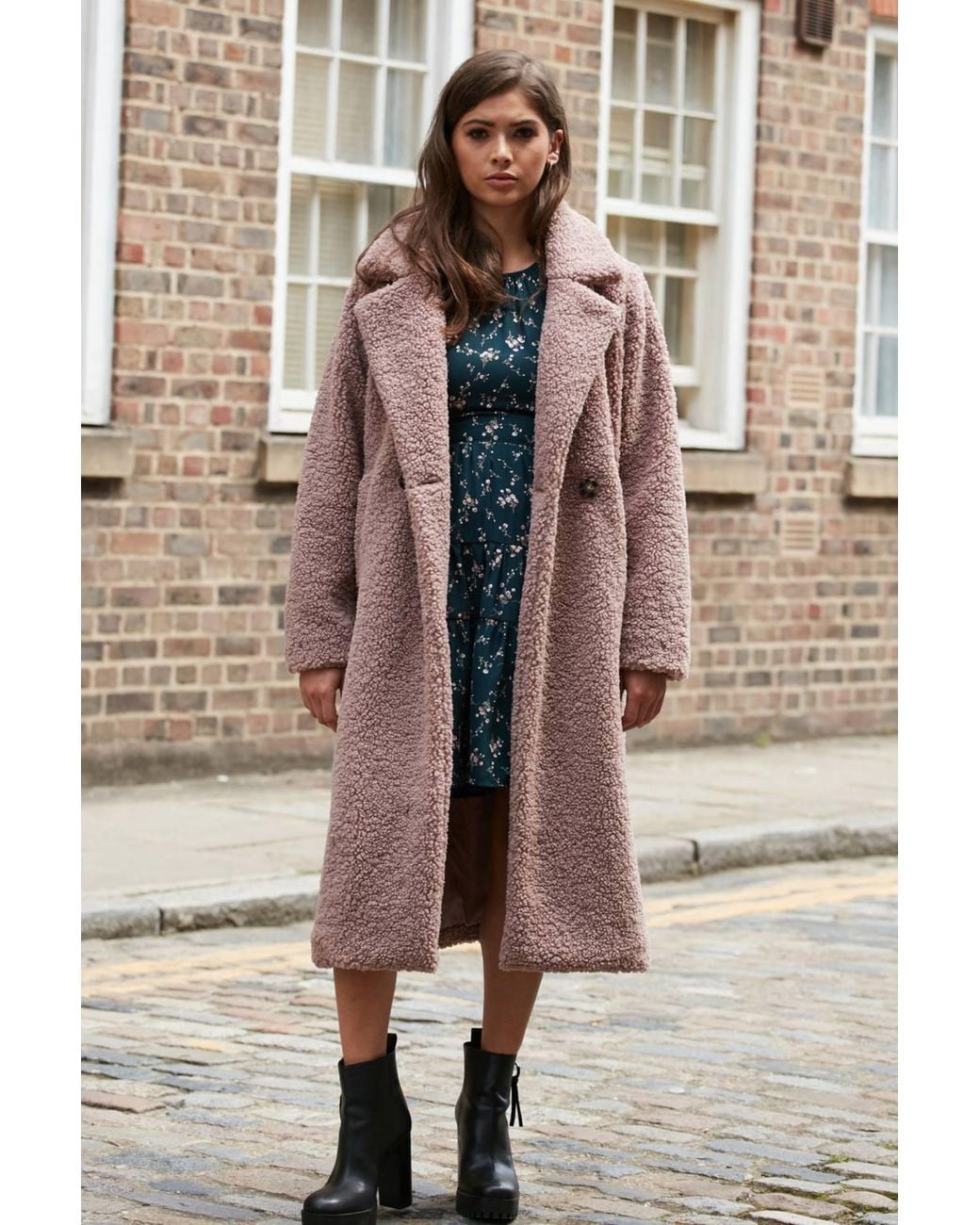Double Second Pink Longline Fur Teddy Coat