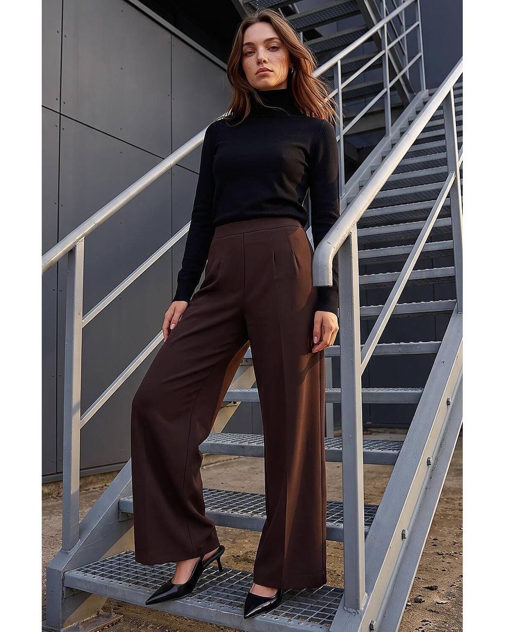 Roman Black Petite Wide Leg Ponte Stretch Trouser