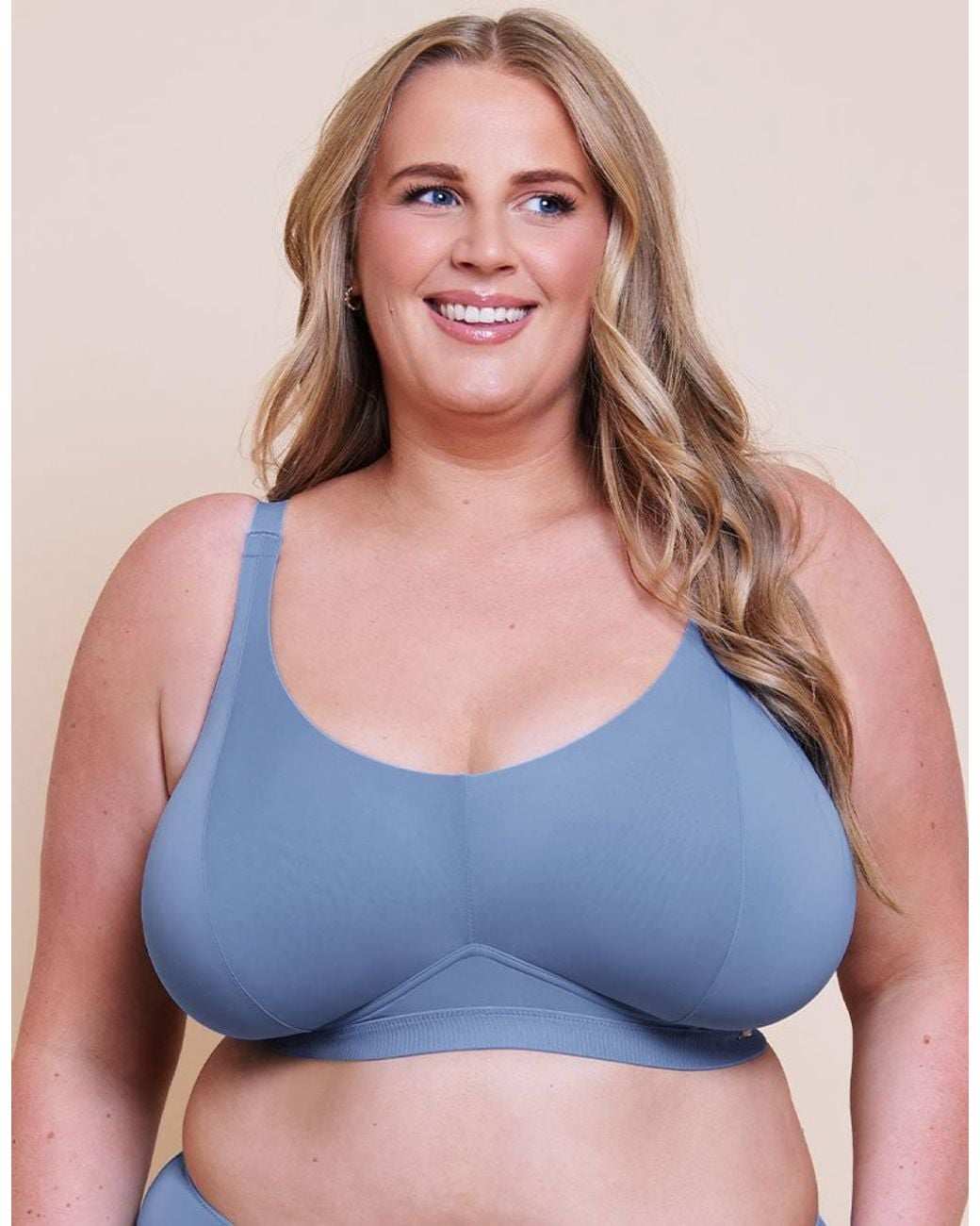 Curvy Kate Blue Zen Non-Wired Bralette Plunge Neckline Dual Cup