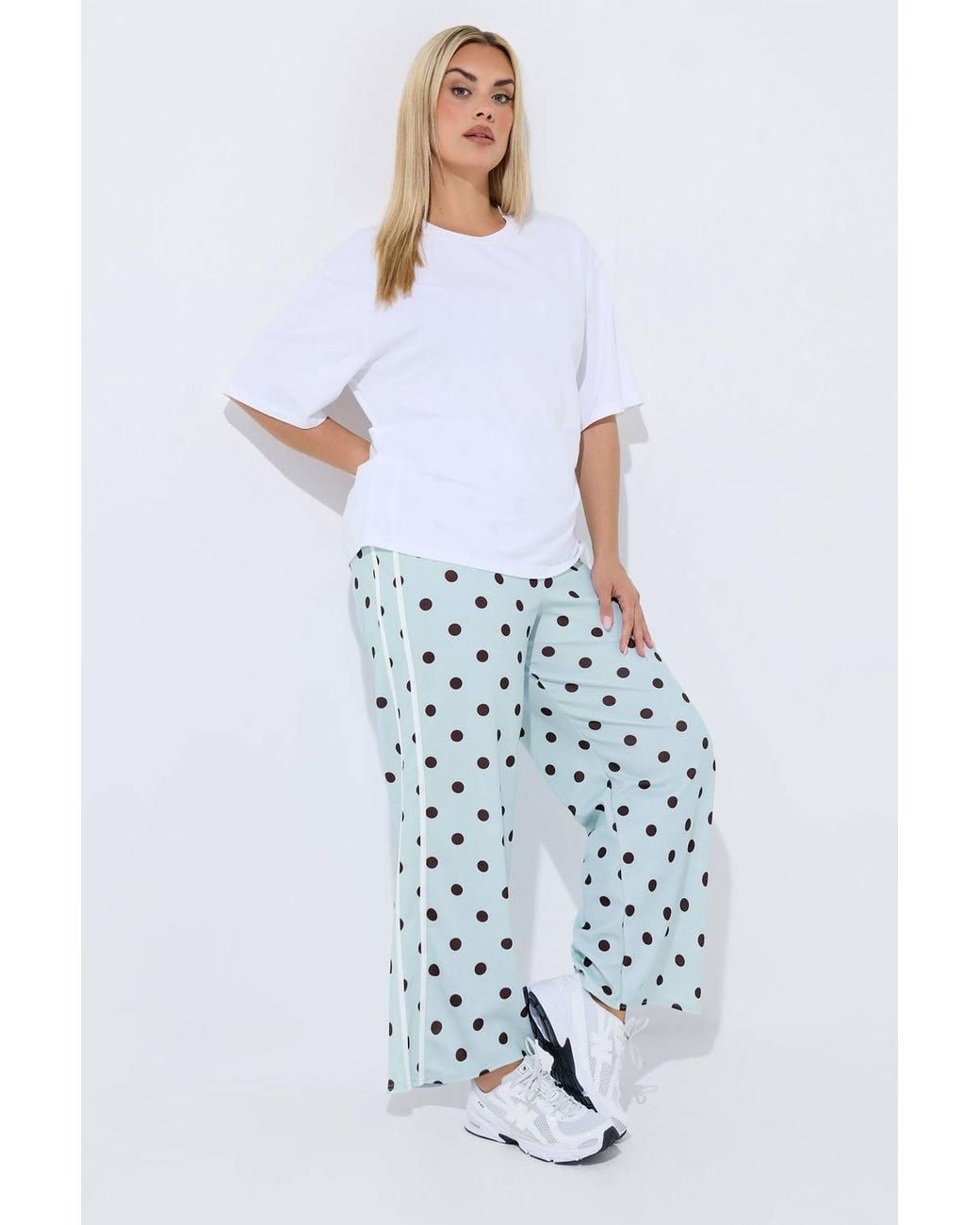Yours Blue Polka Dot Side Stripe Trousers
